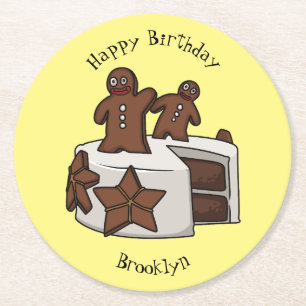 Gingerbread cake cartoon illustration round paper coaster