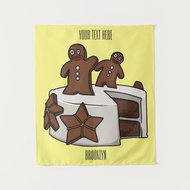 Gingerbread cake cartoon illustration tapestry (Front)