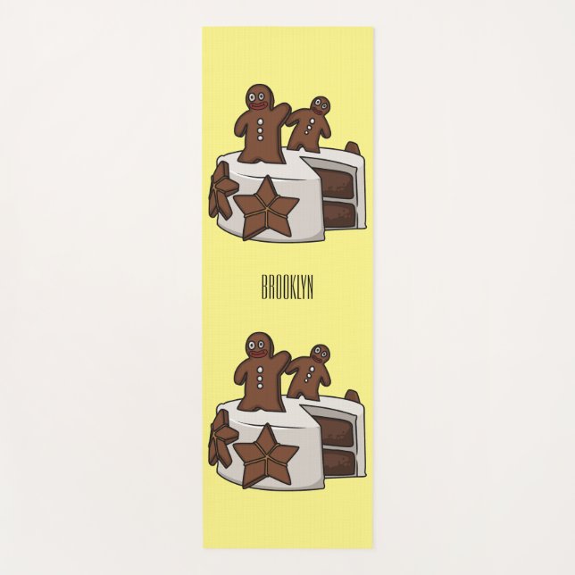 Gingerbread cake cartoon illustration yoga mat (Front)