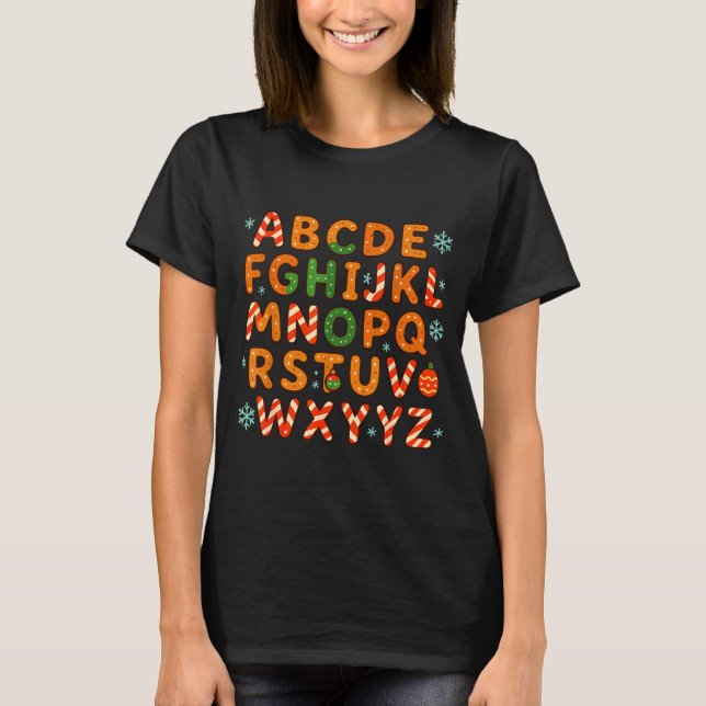 Gingerbread Candy Cane Alphabet Christmas Letters  T-Shirt (Front)