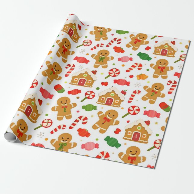 Gingerbread & Candy Cane Wrapping Paper (Unrolled)