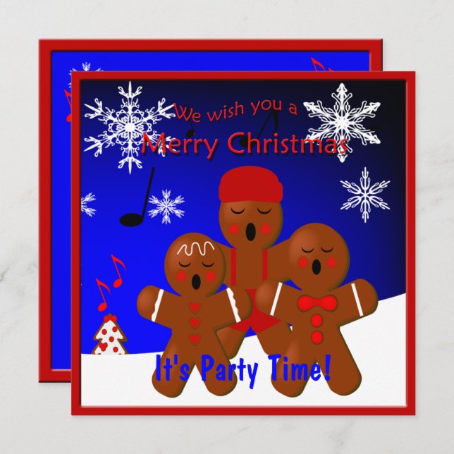 Gingerbread Carolers Merry Christmas Invitation (Front/Back)