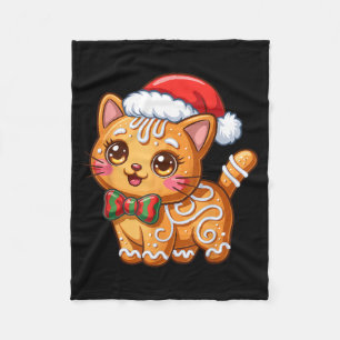 Gingerbread Cat Christmas Cat Lover Xmas  Fleece Blanket