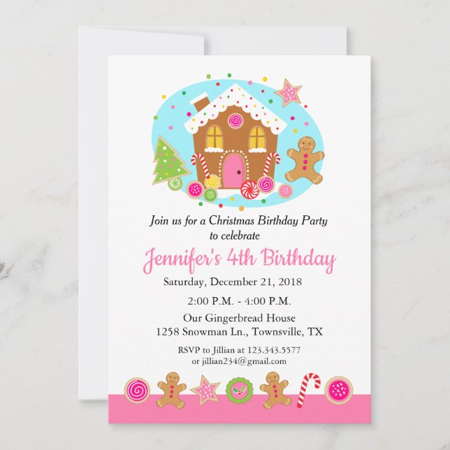 Gingerbread Christmas Birthday Party Invitation (Front)
