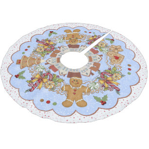 Gingerbread Christmas Blue Treeskirt Brushed Polyester Tree Skirt