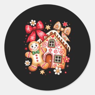 Gingerbread Christmas Bow Christmas House Retro Co Classic Round Sticker