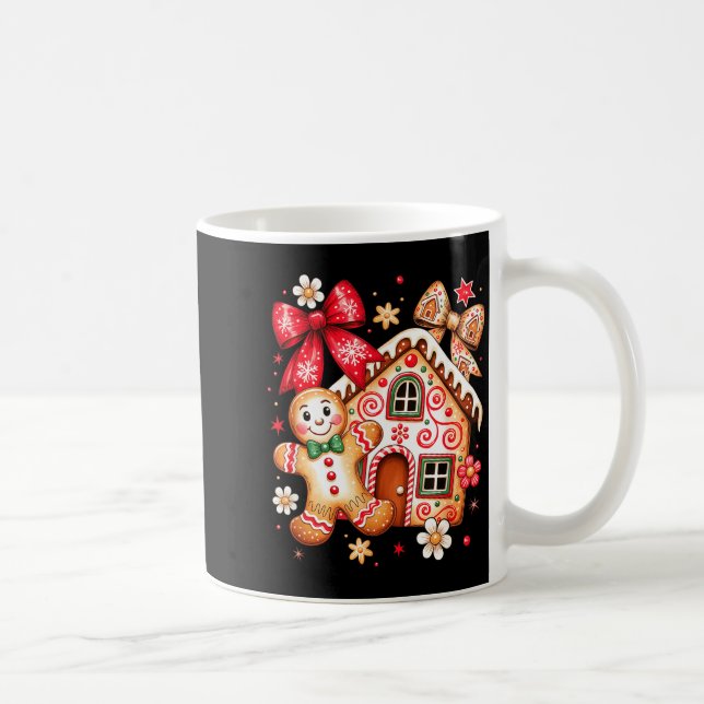 Gingerbread Christmas Bow Christmas House Retro Co Coffee Mug (Right)