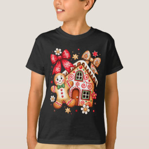 Gingerbread Christmas Bow Christmas House Retro Co T-Shirt