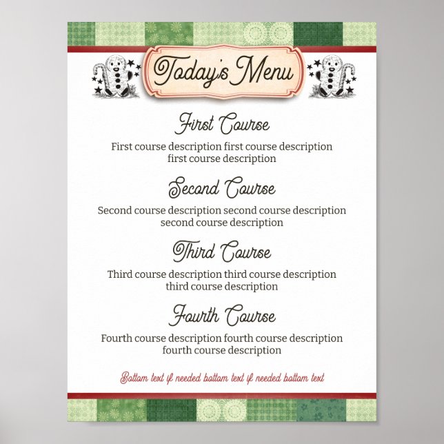 Gingerbread Christmas catering dinner party menu Poster (Front)