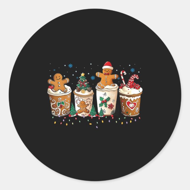 Gingerbread Christmas Coffee Cute Sweet Winter Hol Classic Round Sticker (Front)