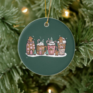 Gingerbread Christmas Coffee Lover Latte Drink Ceramic Tree Decoration