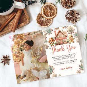 Gingerbread Christmas Cookie Birthday Photo Thank You Card