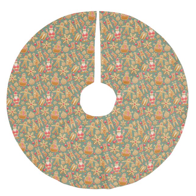 Gingerbread Christmas Cookie Brushed Polyester Tree Skirt (Front)