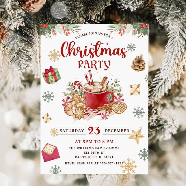 Gingerbread Christmas Cookie Cocoa Holiday Party Invitation (Creator Uploaded)