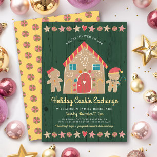 Gingerbread Christmas Cookie Exchange Green Rustic Invitation