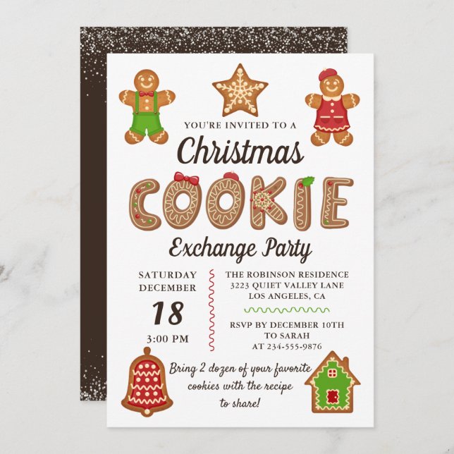 Gingerbread Christmas Cookie Exchange Party Invitation (Front/Back)