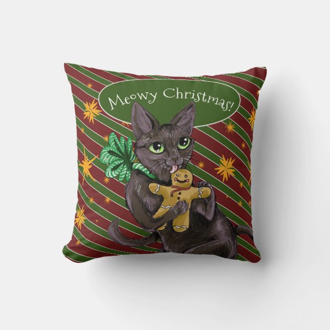 Gingerbread Christmas Cookie Kitty Cushion (Front)