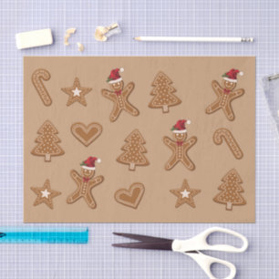Gingerbread Christmas Cookie Shapes On Brown Tissue Paper