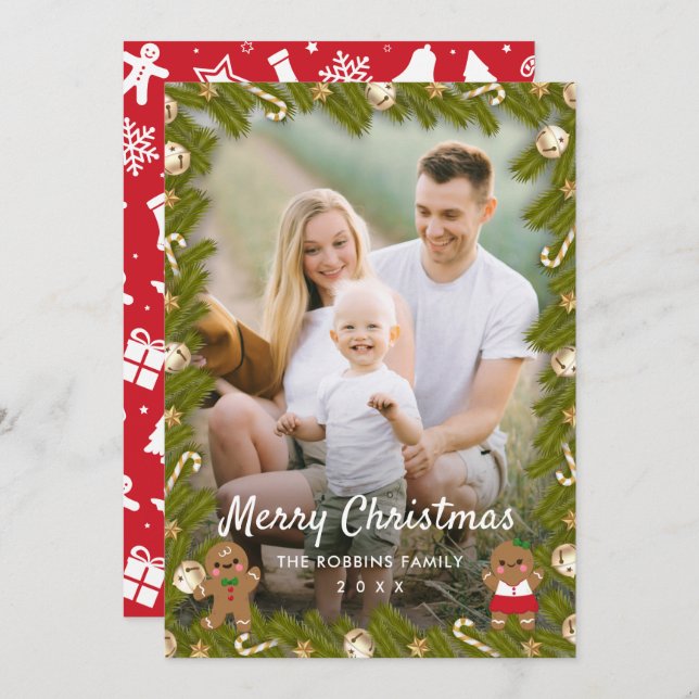Gingerbread Christmas Decor Photo Frame Holiday Card (Front/Back)