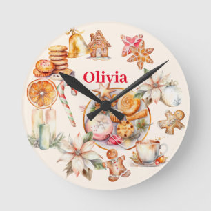 Gingerbread Christmas Dinner Party  Round Clock