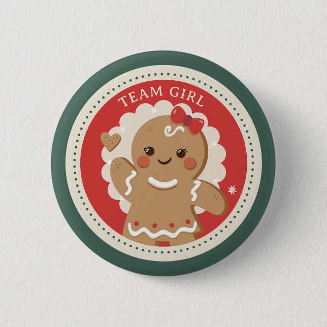 Gingerbread Christmas Gender reveal Team girl 6 Cm Round Badge (Front)