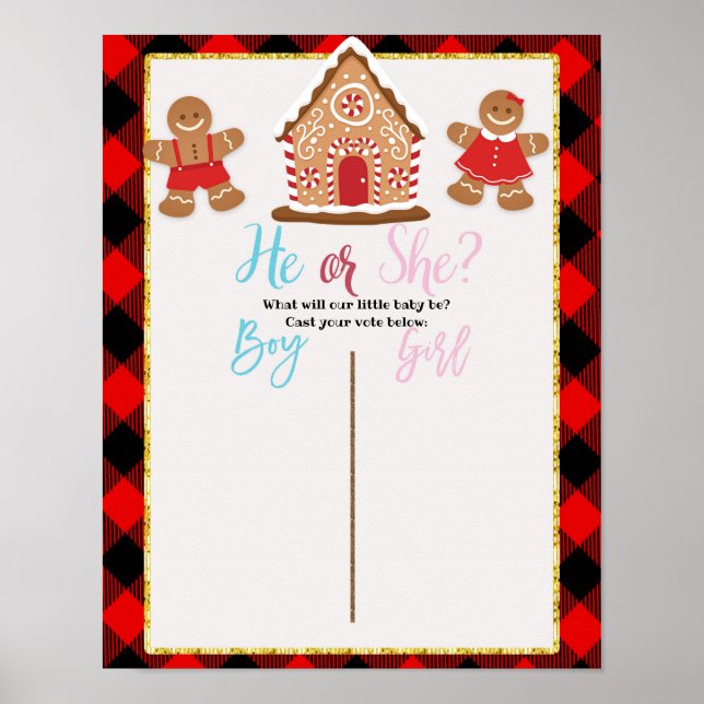 Gingerbread Christmas Gender Reveal Voting Board Poster (Front)