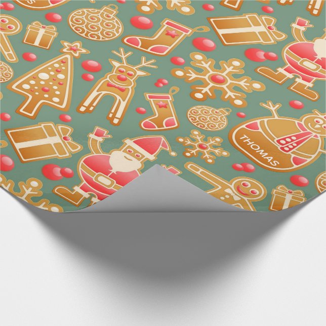 Gingerbread Christmas Gift Wrap Personalised (Corner)