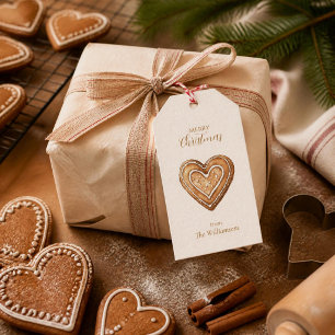 Gingerbread Christmas Heart Cookie Holiday Gift Tags