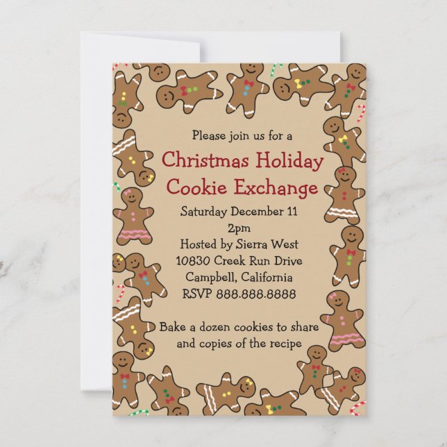 Gingerbread Christmas Holiday Cookie Exchange Invitation (Front)