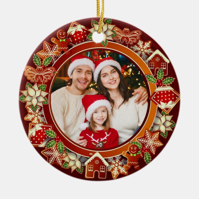 & Gingerbread Christmas I Custom Holiday Keepsake Ceramic Tree Decoration (Front)