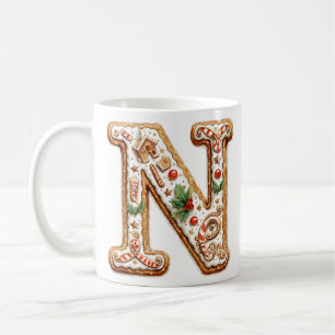 Gingerbread Christmas Letter N Holiday Initial Coffee Mug
