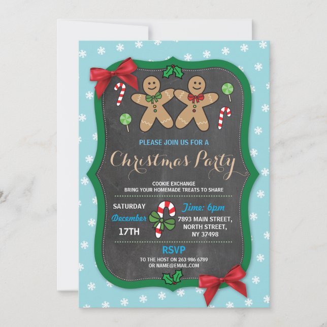 Gingerbread Christmas Party Cookie Exchange Invitation (Front)