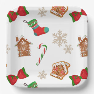 Gingerbread Christmas Pattern Paper Plate