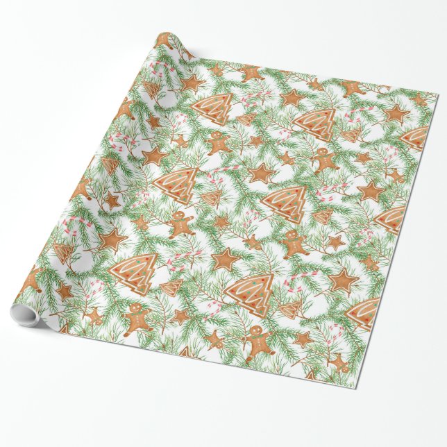 Gingerbread Christmas pattern Wrapping Paper (Unrolled)
