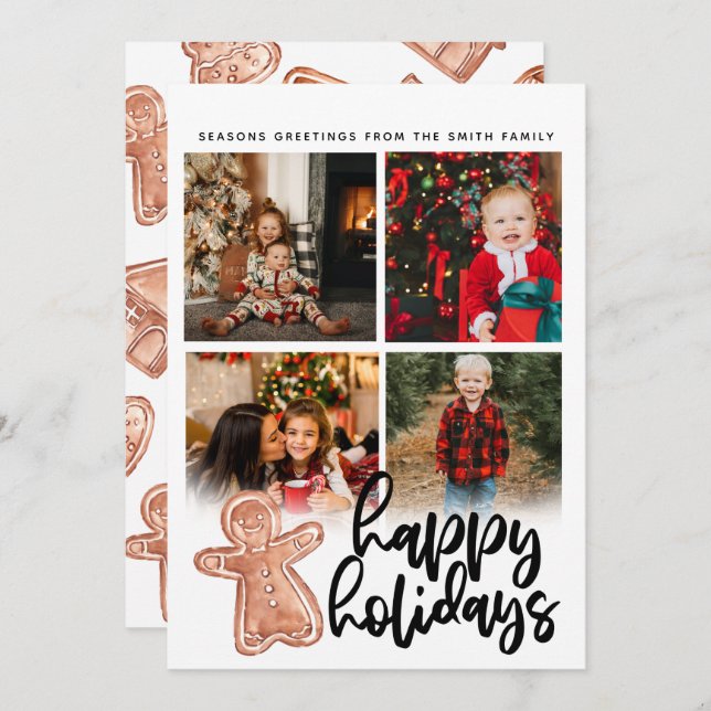 Gingerbread christmas photo collage Flat Card (Front/Back)