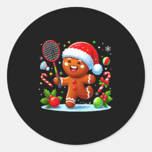 Gingerbread Christmas Playing Badminton Funny Play Classic Round Sticker