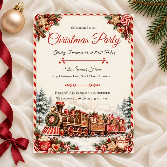 Gingerbread Christmas Train Party Invitation (Creator Uploaded)