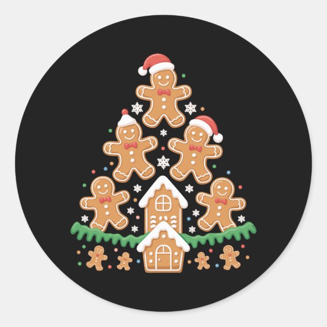 Gingerbread Christmas Tree Lights Cookie Baking Classic Round Sticker (Front)