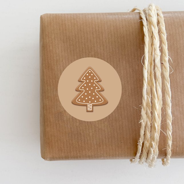 Gingerbread Christmas Tree Shape Cookie Classic Round Sticker (Cute cookie design for the Holiday season.)