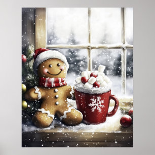 Gingerbread Christmas Wall Art, Cozy Coffee Lover Poster
