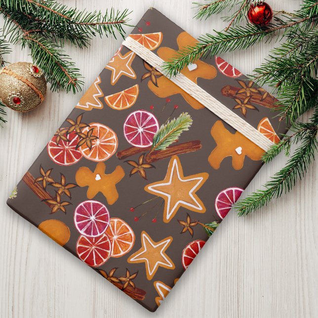 Gingerbread Citrus Spices Rustic Christmas Holiday Wrapping Paper (Creator Uploaded)