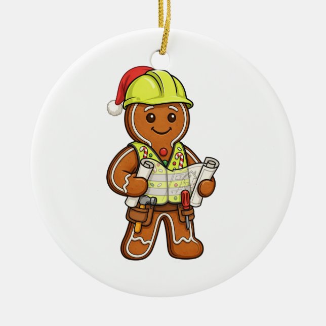 Gingerbread Construction Worker Christmas 2026   Ceramic Tree Decoration (Front)
