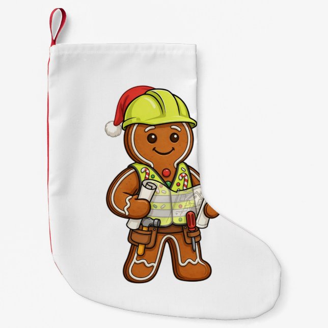 Gingerbread Construction Worker Christmas 2026   Small Christmas Stocking (Front)