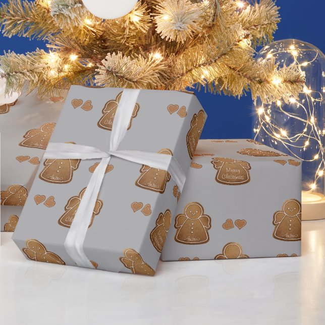 Gingerbread Cookie Add your Angel Dove Grey Wrapping Paper (Holidays)