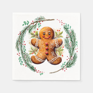 Gingerbread Cookie and Christmas Holly Napkin