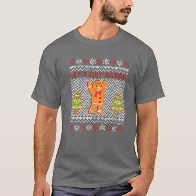 Gingerbread Cookie Baking Team Christmas Santa Hat T-Shirt (Front)