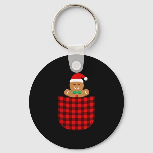 Gingerbread Cookie Buffalo Red Plaid Cket Christma Key Ring (Front)