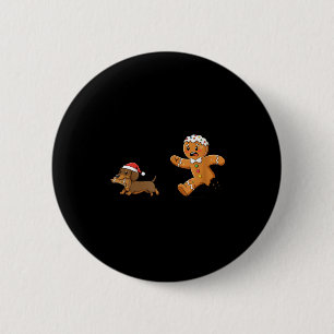 Gingerbread Cookie Chasing Dachshund Christmas Dog 6 Cm Round Badge
