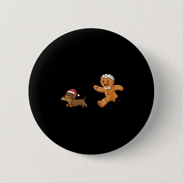 Gingerbread Cookie Chasing Dachshund Christmas Dog 6 Cm Round Badge (Front)