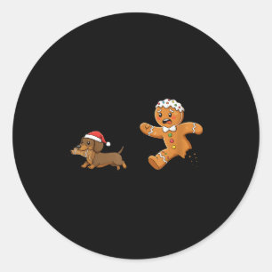 Gingerbread Cookie Chasing Dachshund Christmas Dog Classic Round Sticker
